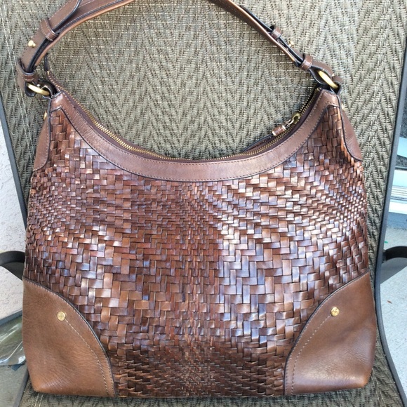 ❌SOLD❌ Cole Haan Brown Genevieve Woven Leather Hobo Bag - Picture 2 of 10